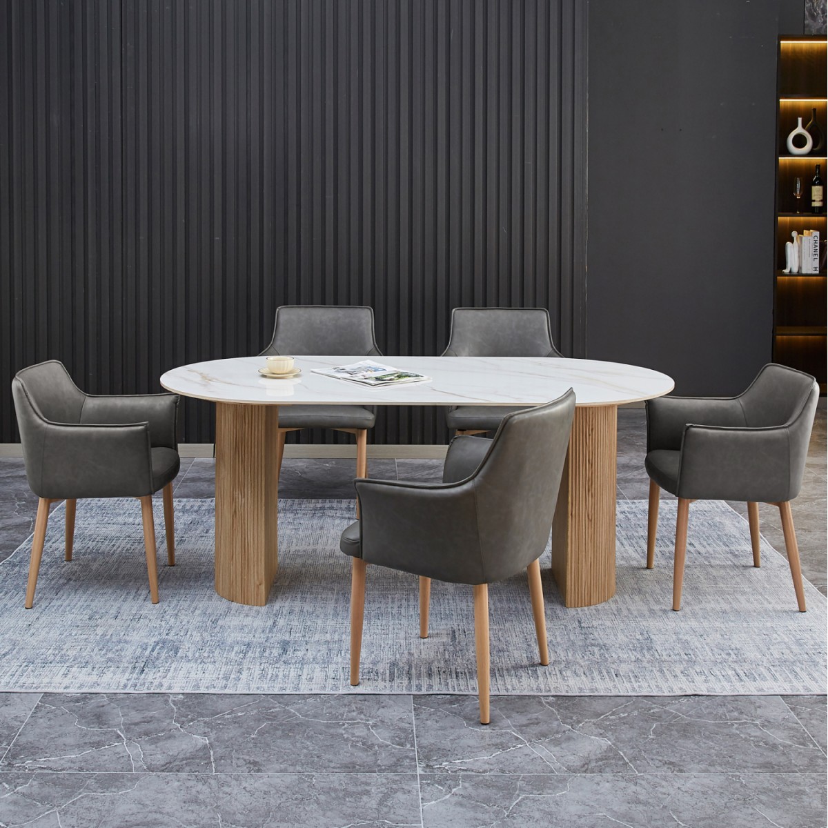 ΣΕΤ ΤΡΑΠΕΖΑΡΙΑΣ 7ΤΜΧ MELLOW HM21360 ΚΕΡΑΜΙΚΟ TOP/MDF ΠΟΔΙΑ--PU ΓΚΡΙ/ΜΕΤΑΛ.ΠΟΔΙΑ