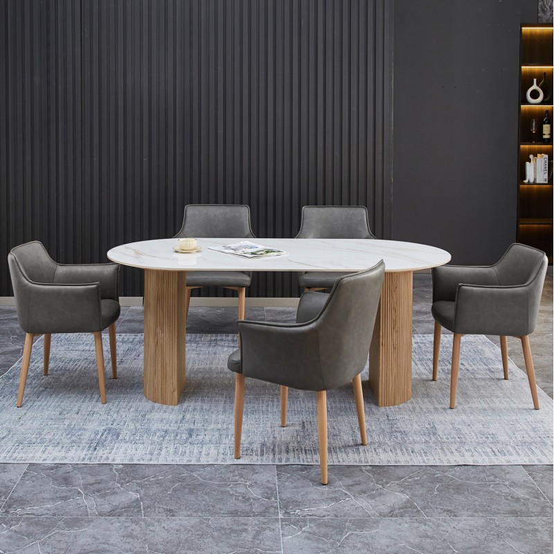 ΣΕΤ ΤΡΑΠΕΖΑΡΙΑΣ 7ΤΜΧ MELLOW HM21360 ΚΕΡΑΜΙΚΟ TOP/MDF ΠΟΔΙΑ--PU ΓΚΡΙ/ΜΕΤΑΛ.ΠΟΔΙΑ