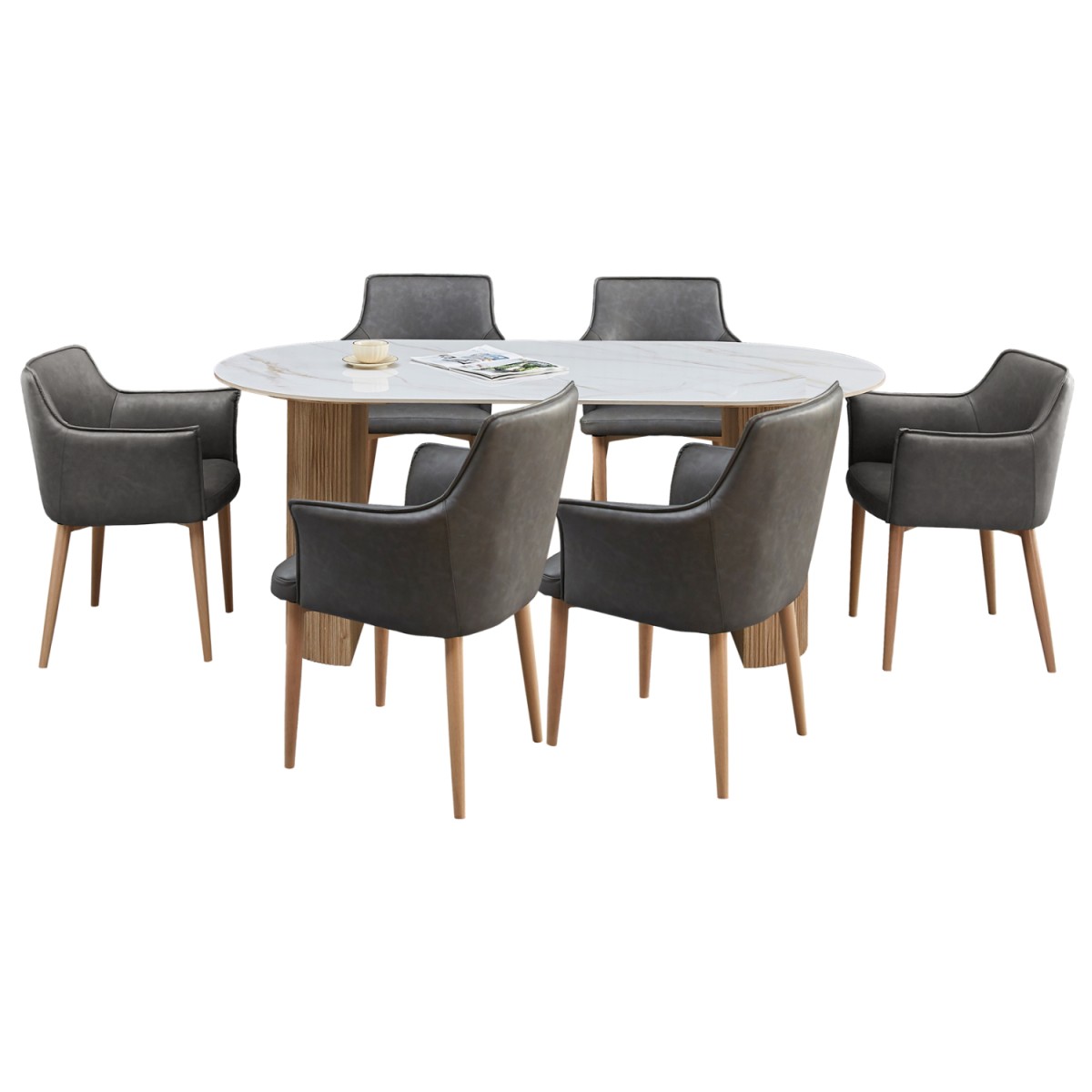 ΣΕΤ ΤΡΑΠΕΖΑΡΙΑΣ 7ΤΜΧ MELLOW HM21360 ΚΕΡΑΜΙΚΟ TOP/MDF ΠΟΔΙΑ--PU ΓΚΡΙ/ΜΕΤΑΛ.ΠΟΔΙΑ