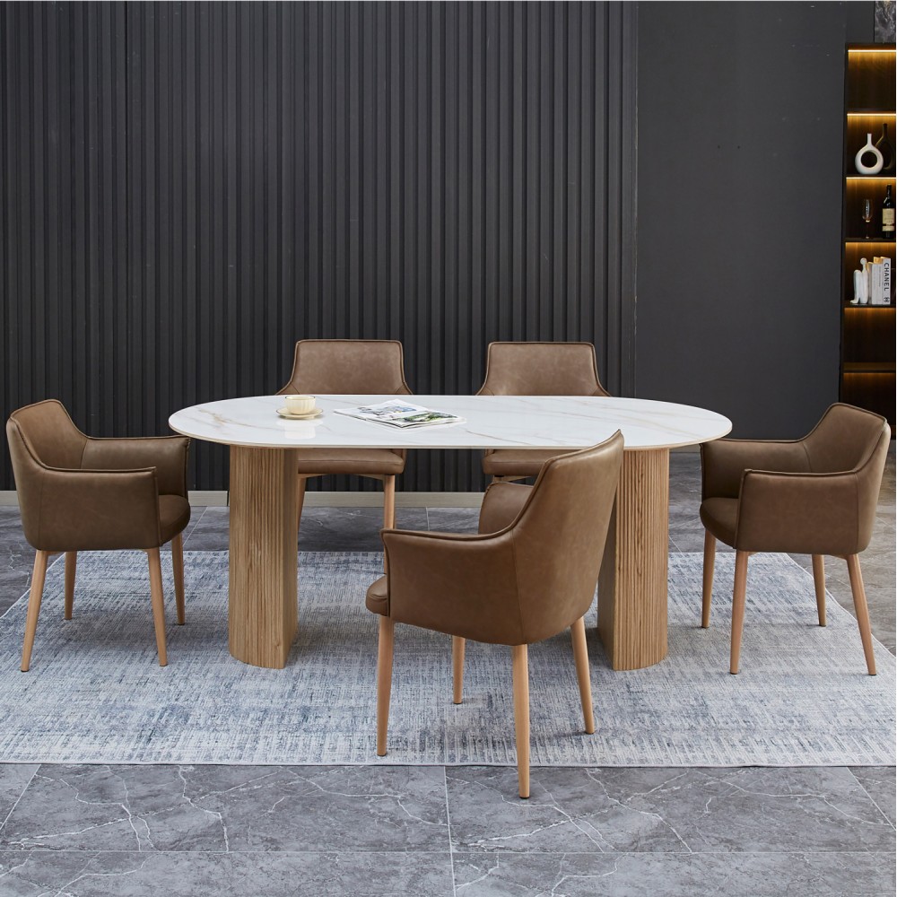 ΣΕΤ ΤΡΑΠΕΖΑΡΙΑΣ 7ΤΜΧ MELLOW HM21361 ΚΕΡΑΜΙΚΟ TOP/MDF ΠΟΔΙΑ--PU ΚΑΦΕ/ΜΕΤΑΛ.ΠΟΔΙΑ