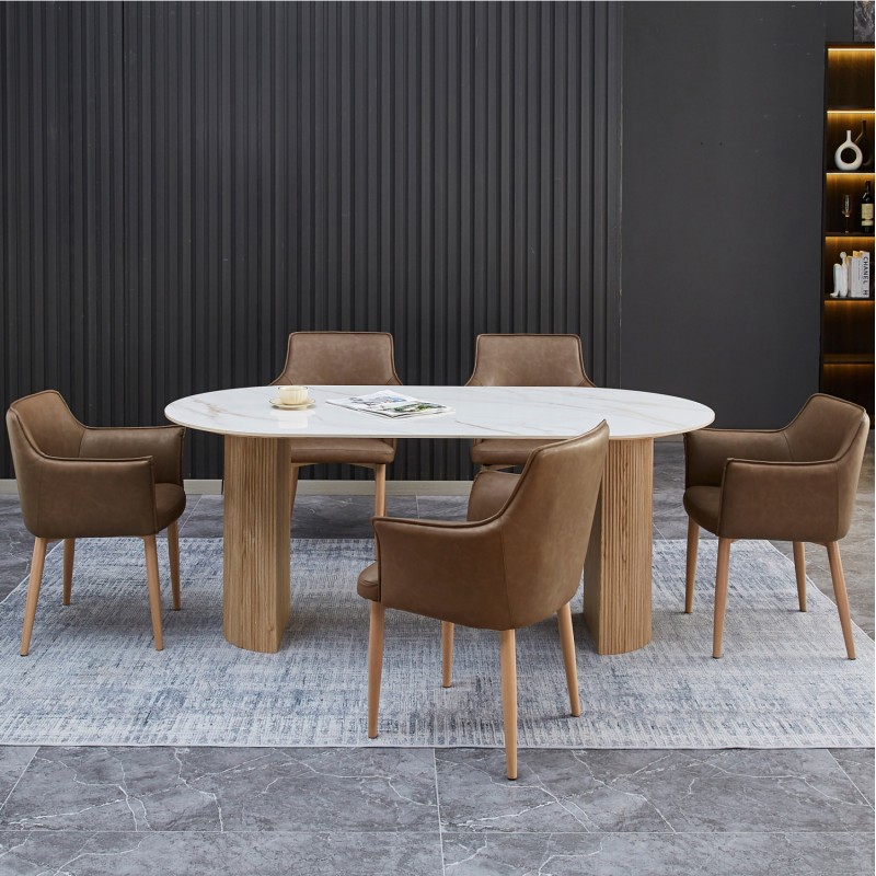 ΣΕΤ ΤΡΑΠΕΖΑΡΙΑΣ 7ΤΜΧ MELLOW HM21361 ΚΕΡΑΜΙΚΟ TOP/MDF ΠΟΔΙΑ--PU ΚΑΦΕ/ΜΕΤΑΛ.ΠΟΔΙΑ