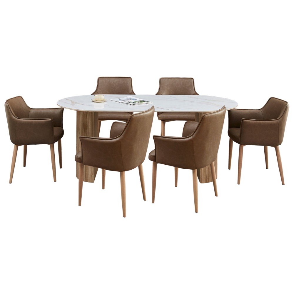 ΣΕΤ ΤΡΑΠΕΖΑΡΙΑΣ 7ΤΜΧ MELLOW HM21361 ΚΕΡΑΜΙΚΟ TOP/MDF ΠΟΔΙΑ--PU ΚΑΦΕ/ΜΕΤΑΛ.ΠΟΔΙΑ