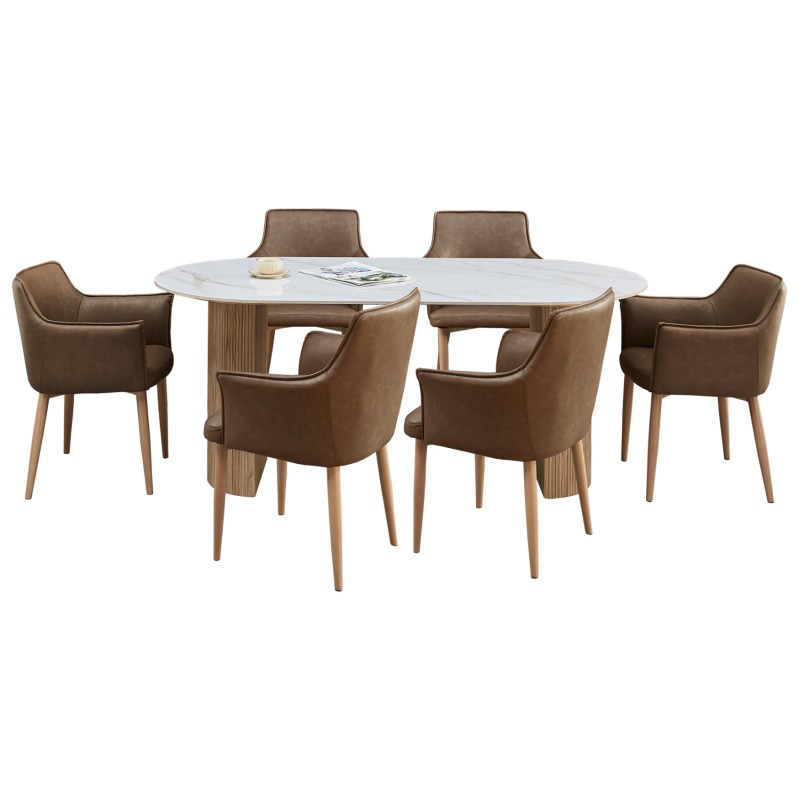 ΣΕΤ ΤΡΑΠΕΖΑΡΙΑΣ 7ΤΜΧ MELLOW HM21361 ΚΕΡΑΜΙΚΟ TOP/MDF ΠΟΔΙΑ--PU ΚΑΦΕ/ΜΕΤΑΛ.ΠΟΔΙΑ