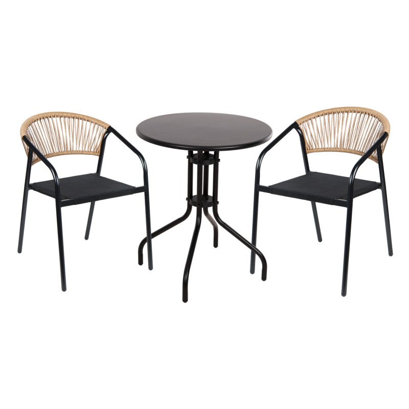 ΣΕΤ ΤΡΑΠΕΖΑΡΙΑΣ 3ΤΜΧ LINO HM10728.03-- 2 ΜΕΤΑΛ. ΚΑΡΕΚΛΕΣ--ΣΤΡΟΓΓΥΛΟ ΤΡΑΠΕΖΙ Φ60εκ ΜΑΥΡΟ