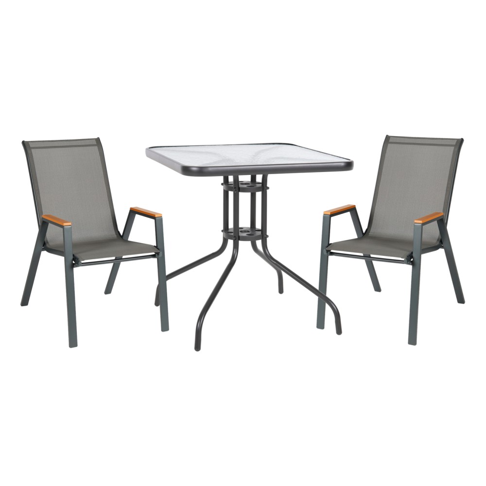 ΣΕΤ ΤΡΑΠΕΖΑΡΙΑΣ 3ΤΜΧ FIGO HM10730.01-- 2 ΚΑΡΕΚΛΕΣ & ΤΕΤΡΑΓΩΝΟ ΤΡΑΠΕΖΙ 60x60εκ ΓΚΡΙ