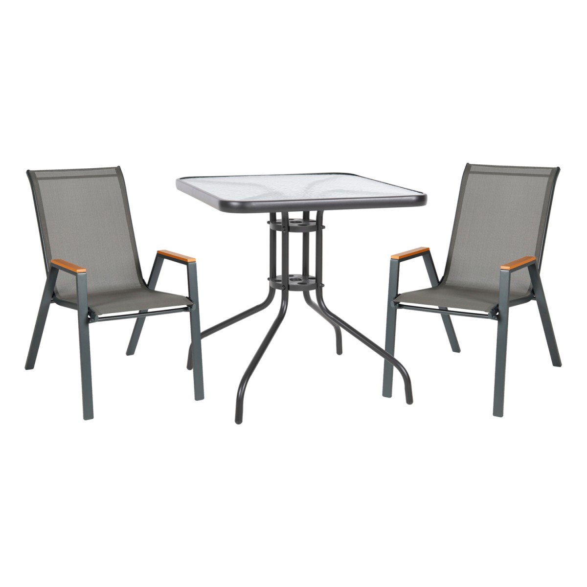 ΣΕΤ ΤΡΑΠΕΖΑΡΙΑΣ 3ΤΜΧ FIGO HM10730.01-- 2 ΚΑΡΕΚΛΕΣ & ΤΕΤΡΑΓΩΝΟ ΤΡΑΠΕΖΙ 60x60εκ ΓΚΡΙ