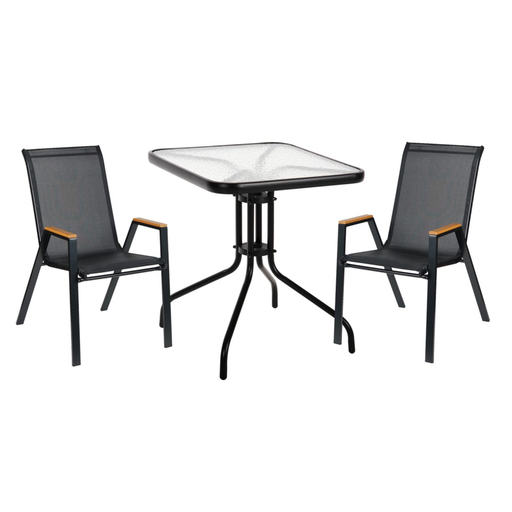 ΣΕΤ ΤΡΑΠΕΖΑΡΙΑΣ 3ΤΜΧ FIGO HM10730.03-- 2 ΚΑΡΕΚΛΕΣ & ΤΕΤΡΑΓΩΝΟ ΤΡΑΠΕΖΙ 60x60εκ ΜΑΥΡΟ