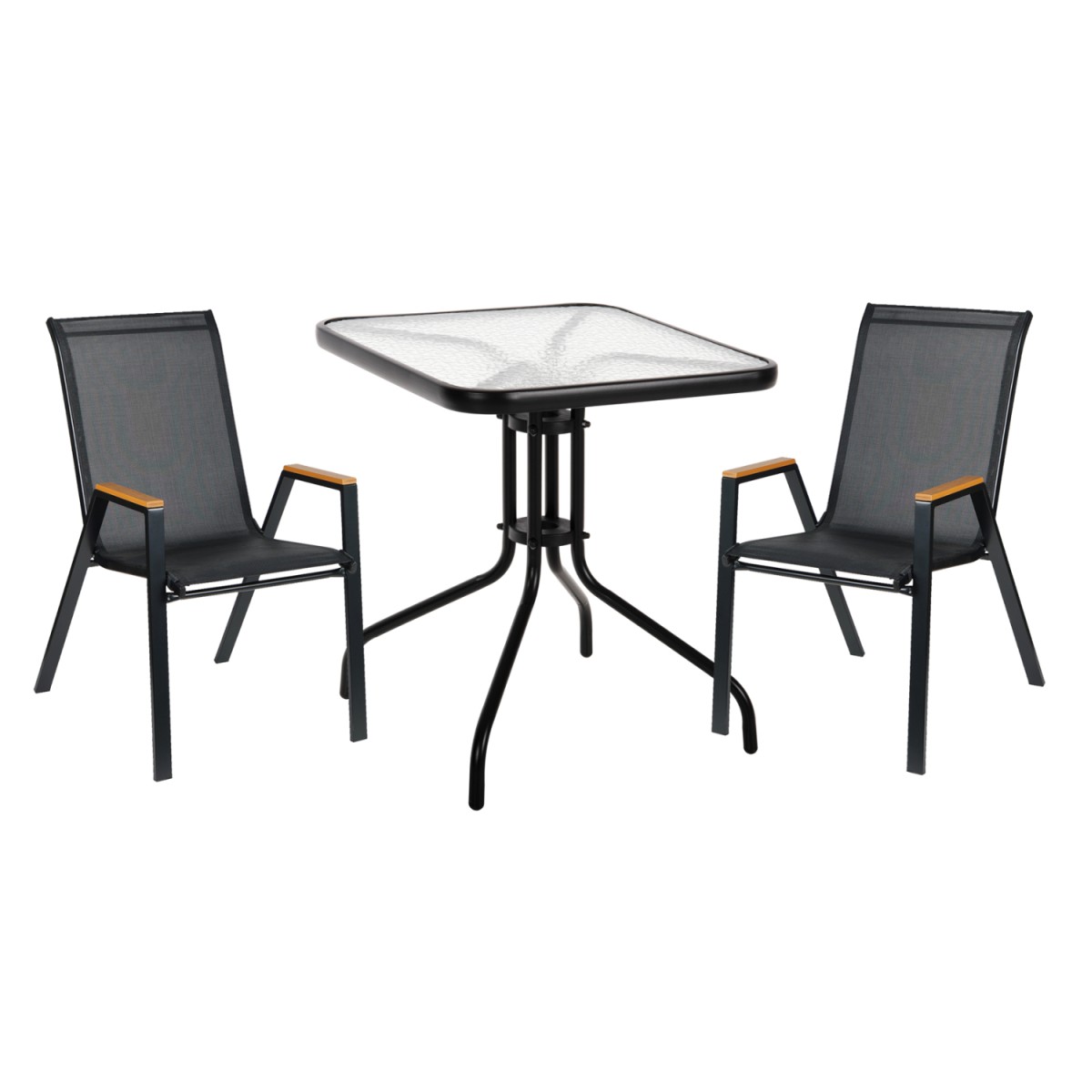 ΣΕΤ ΤΡΑΠΕΖΑΡΙΑΣ 3ΤΜΧ FIGO HM10730.03-- 2 ΚΑΡΕΚΛΕΣ & ΤΕΤΡΑΓΩΝΟ ΤΡΑΠΕΖΙ 60x60εκ ΜΑΥΡΟ