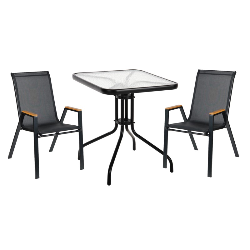 ΣΕΤ ΤΡΑΠΕΖΑΡΙΑΣ 3ΤΜΧ FIGO HM10730.03-- 2 ΚΑΡΕΚΛΕΣ & ΤΕΤΡΑΓΩΝΟ ΤΡΑΠΕΖΙ 60x60εκ ΜΑΥΡΟ