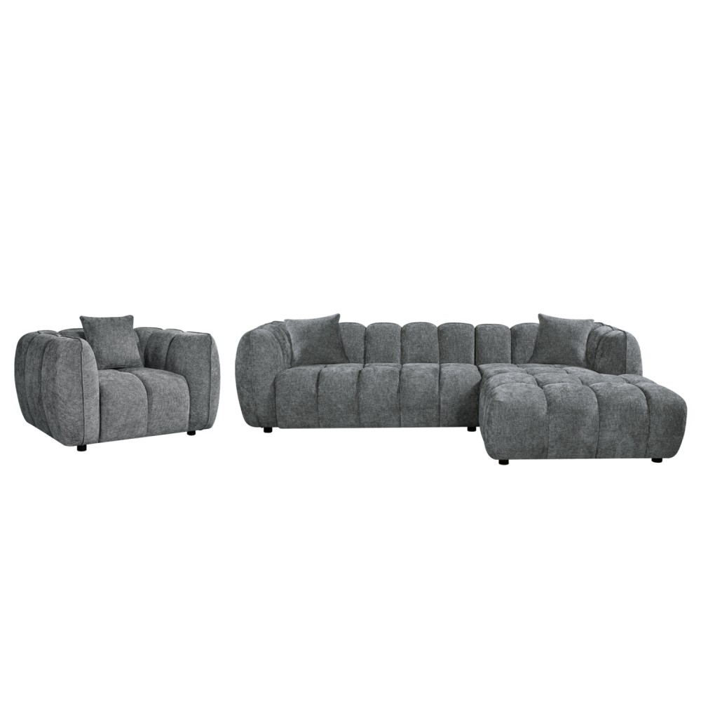 ΣΕΤ ΚΑΝΑΠΕΣ ΓΩΝΙΑ (ΔΕΞΙΑ)-ΠΟΛΥΘΡΟΝΑ LOUNGE LYKKE HM10820.01R ΓΚΡΙ ΥΦΑΣΜΑ