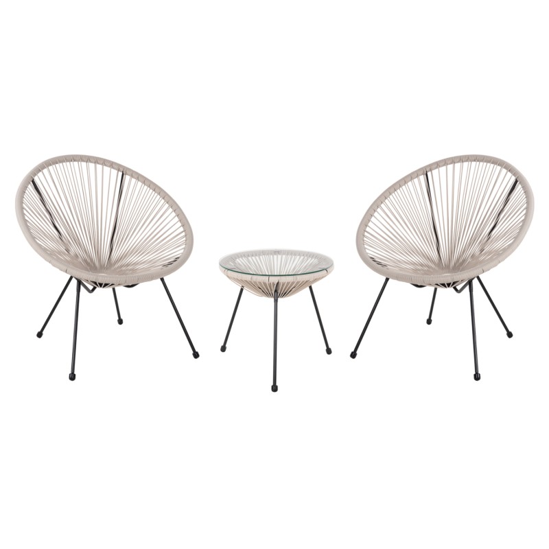 ΣΕΤ ΕΞΩΤΕΡΙΚΟΥ ΧΩΡΟΥ 3ΤΜΧ ACAPULCO HM11861.03 P.E.RATTAN ΕΚΡΟΥ-ΜΕΤΑΛΛΟ ΣΕ ΜΑΥΡΟ