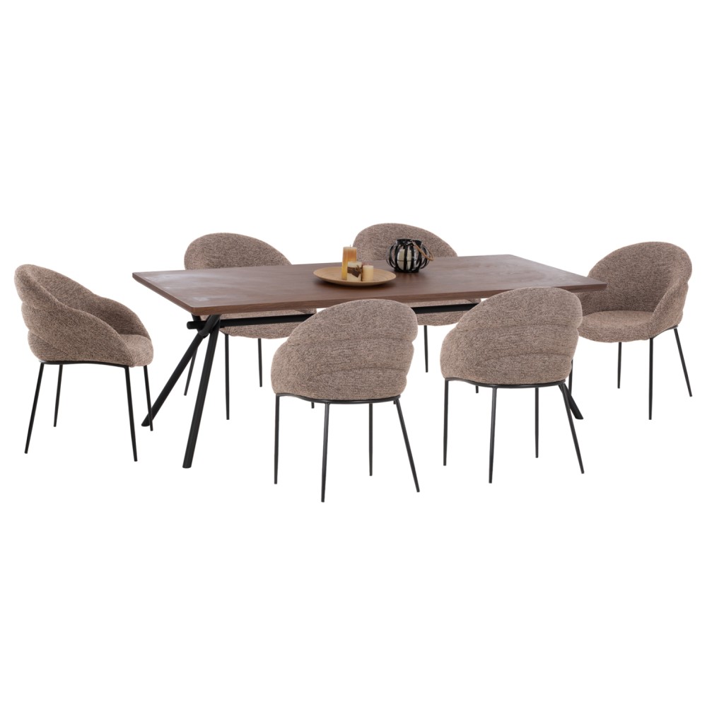ΣΕΤ ΤΡΑΠΕΖΑΡΙΑΣ 7ΤΜΧ MANDY HM10957.03 MDF TOP--ΥΦΑΣΜΑ TAUPE & ΜΕΤΑΛ.ΠΟΔΙΑ