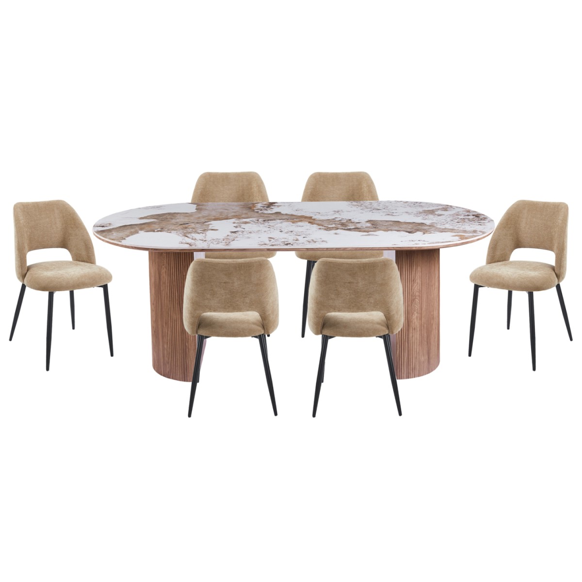 ΣΕΤ ΤΡΑΠΕΖΑΡΙΑΣ 9ΤΜΧ MARBLEX HM11391 ΚΕΡΑΜΙΚΟ TOP PANDORA--ΚΑΡΕΚΛΕΣ ΜΕ ΥΦΑΣΜΑ TAUPE