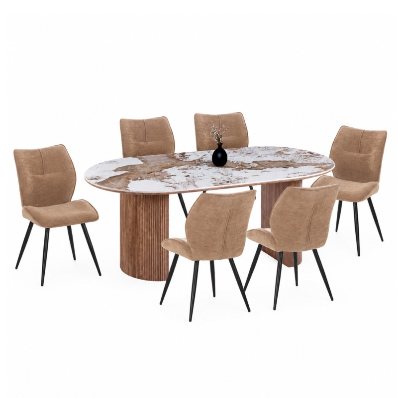 ΣΕΤ ΤΡΑΠΕΖΑΡΙΑΣ 9ΤΜΧ MARBLEX HM11394.03 ΚΕΡΑΜΙΚΟ TOP PANDORA--ΚΑΡΕΚΛΕΣ ΥΦΑΣΜΑ TAUPE