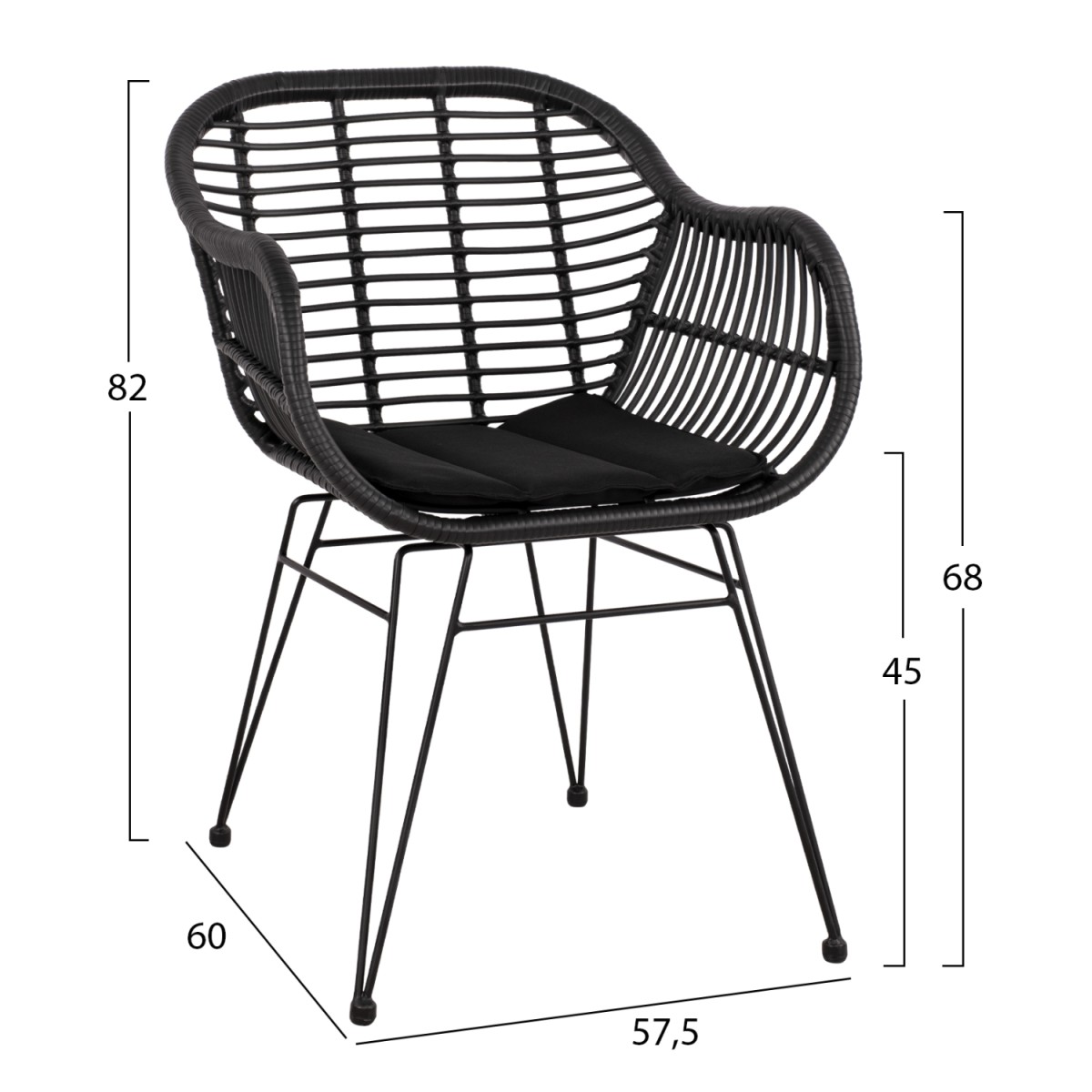 ΣΕΤ ΤΡΑΠΕΖΑΡΙΑΣ 3ΤΜΧ HM11871 ΜΕΤΑΛΛΟ & RATTAN ΣΕ ΜΑΥΡΟ ΧΡΩΜΑ