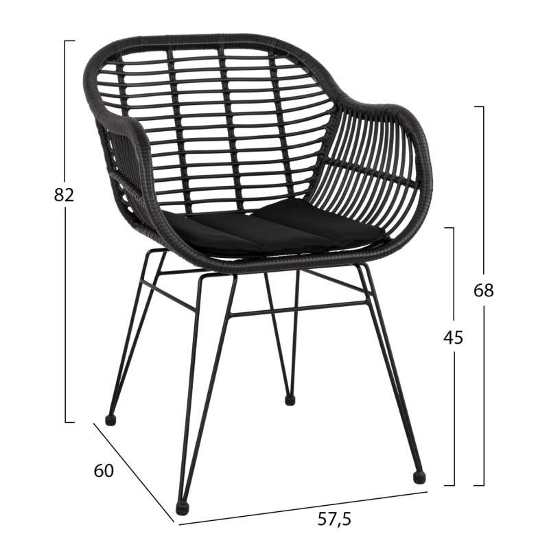ΣΕΤ ΤΡΑΠΕΖΑΡΙΑΣ 3ΤΜΧ HM11871 ΜΕΤΑΛΛΟ & RATTAN ΣΕ ΜΑΥΡΟ ΧΡΩΜΑ
