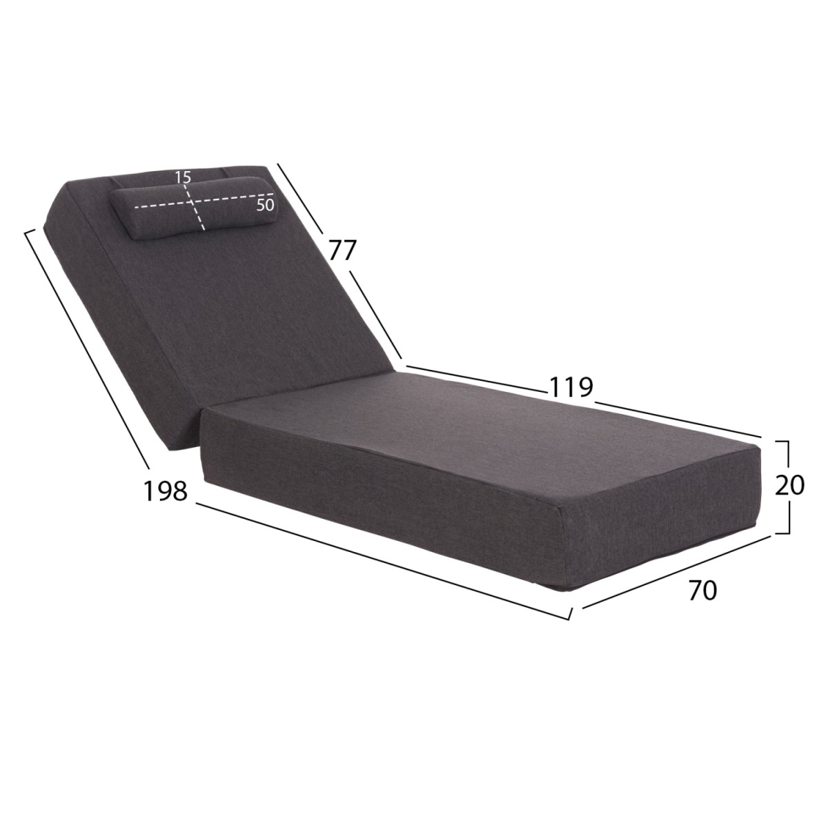 ΜΑΞΙΛΑΡΙ ΞΑΠΛΩΣΤΡΑΣ KIHEI HM21094.03 OLEFIN ΣΚΟΥΡΟ ΓΚΡΙ ΜΕ FOAM 198x70x20Υεκ