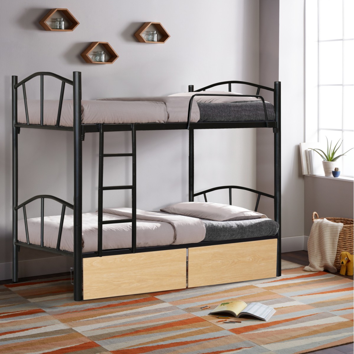 ΚΟΥΚΕΤΑ FLOOR HM21122.01 ΜΕΤΑΛΛΙΚΗ ΜΑΥΡΗ ΜΕ 2 ΕΠΙΔΑΠΕΔΙΑ ΣΥΡΤΑΡΙΑ SONAMA 200x91,5x177,5Yεκ