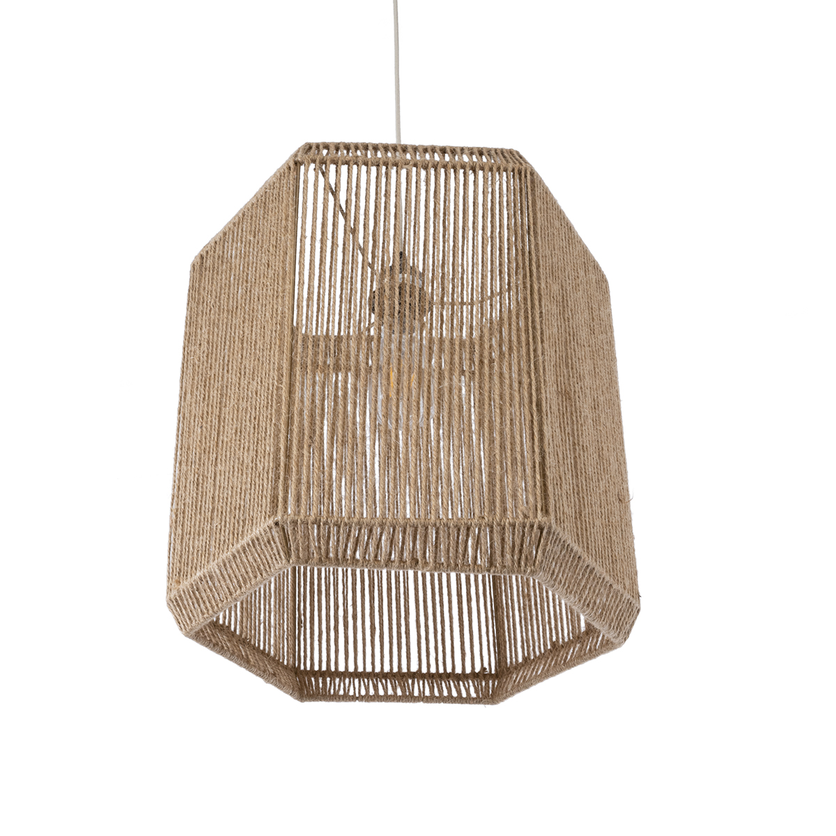 GloboStar® CAYMAN 00519 Boho Κρεμαστό Φωτιστικό Πλέγμα Μονόφωτο 1 x E27 IP20 Μπεζ Σχοινί - Μ40 x Π40 x Υ40cm