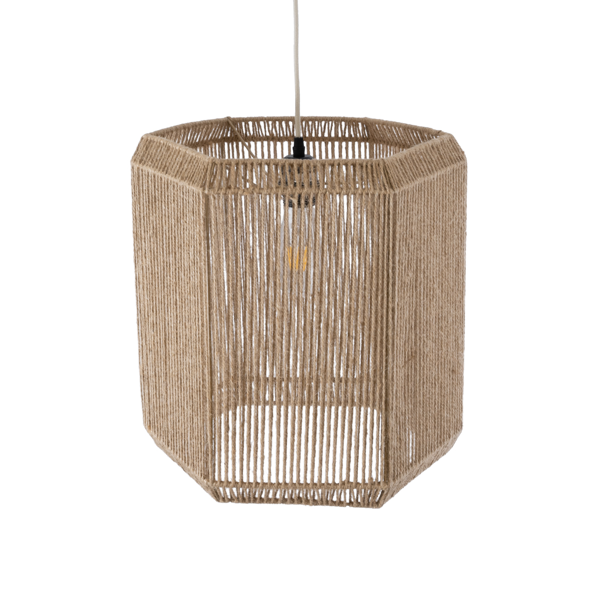 GloboStar® CAYMAN 00519 Boho Κρεμαστό Φωτιστικό Πλέγμα Μονόφωτο 1 x E27 IP20 Μπεζ Σχοινί - Μ40 x Π40 x Υ40cm