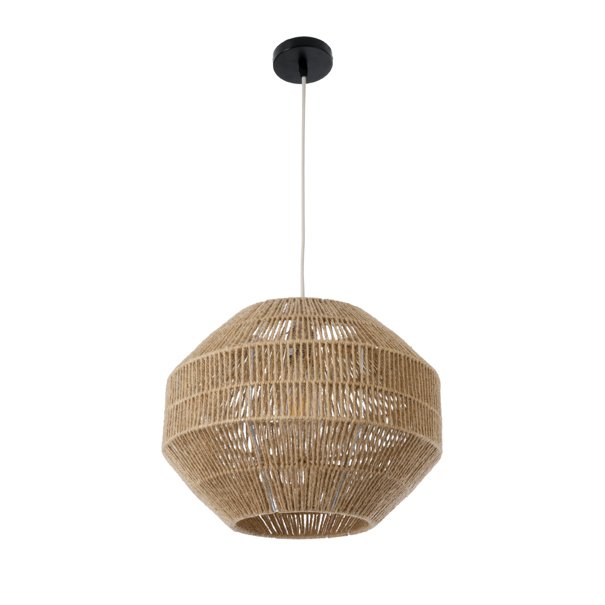 GloboStar® CAYMAN 00522 Boho Κρεμαστό Φωτιστικό Πλέγμα Μονόφωτο 1 x E27 IP20 Μπεζ Σχοινί - Μ40 x Π40 x Υ30cm