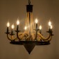 GloboStar® PENNSYLVANIA 00542 Vintage Κρεμαστό Φωτιστικό Ανάρτηση Πολύφωτο 8 x E14 IP20 Μαύρο Μέταλλο με Μπεζ Σχοινί - Μ64 x Π64 x Υ63cm