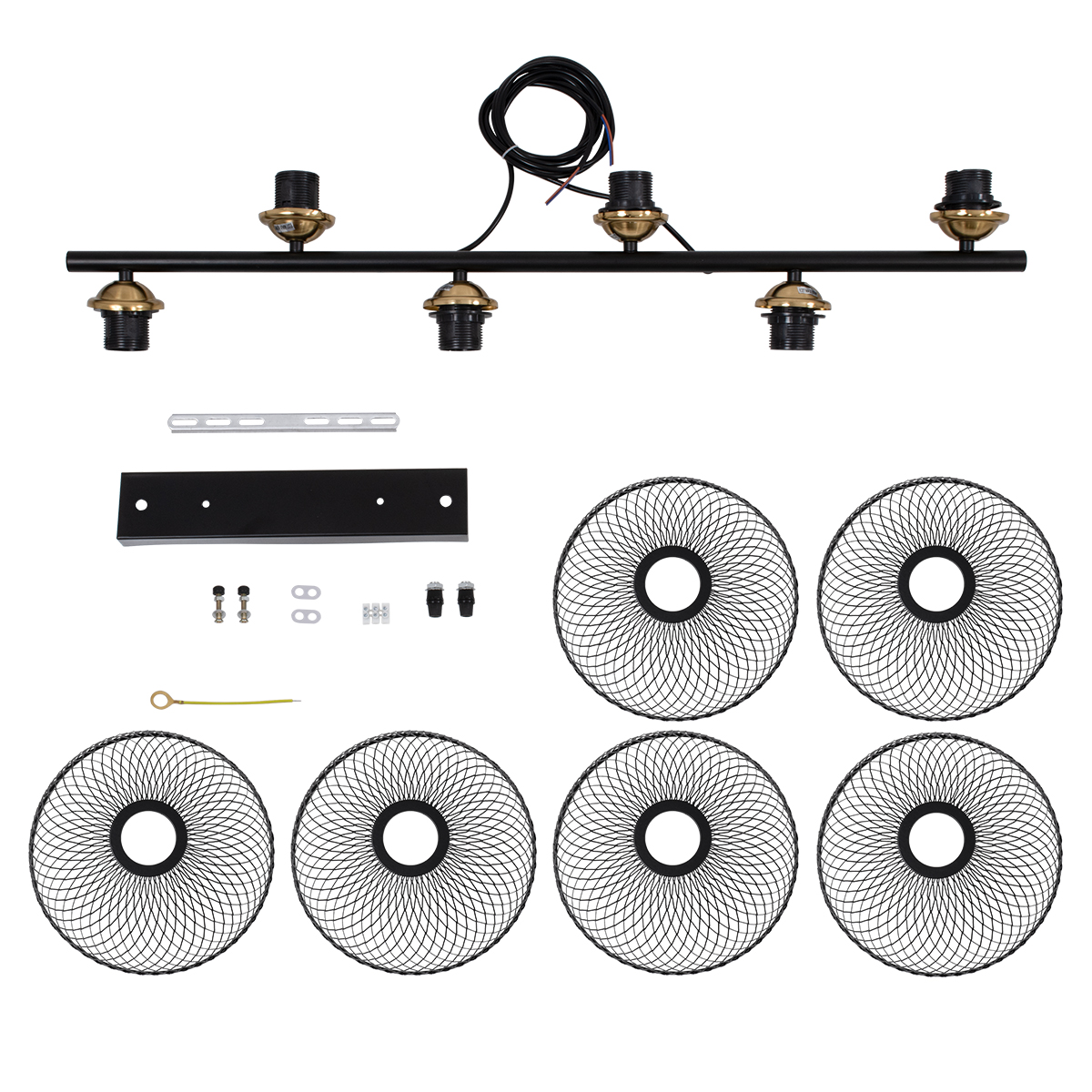 GloboStar® VERONA 00587 Μοντέρνο Κρεμαστό Φωτιστικό Ράγα Πολύφωτο 6 x E27 IP20 Μαύρο & Χρυσό Μέταλλο - Μ100 x Π28 x Υ20cm