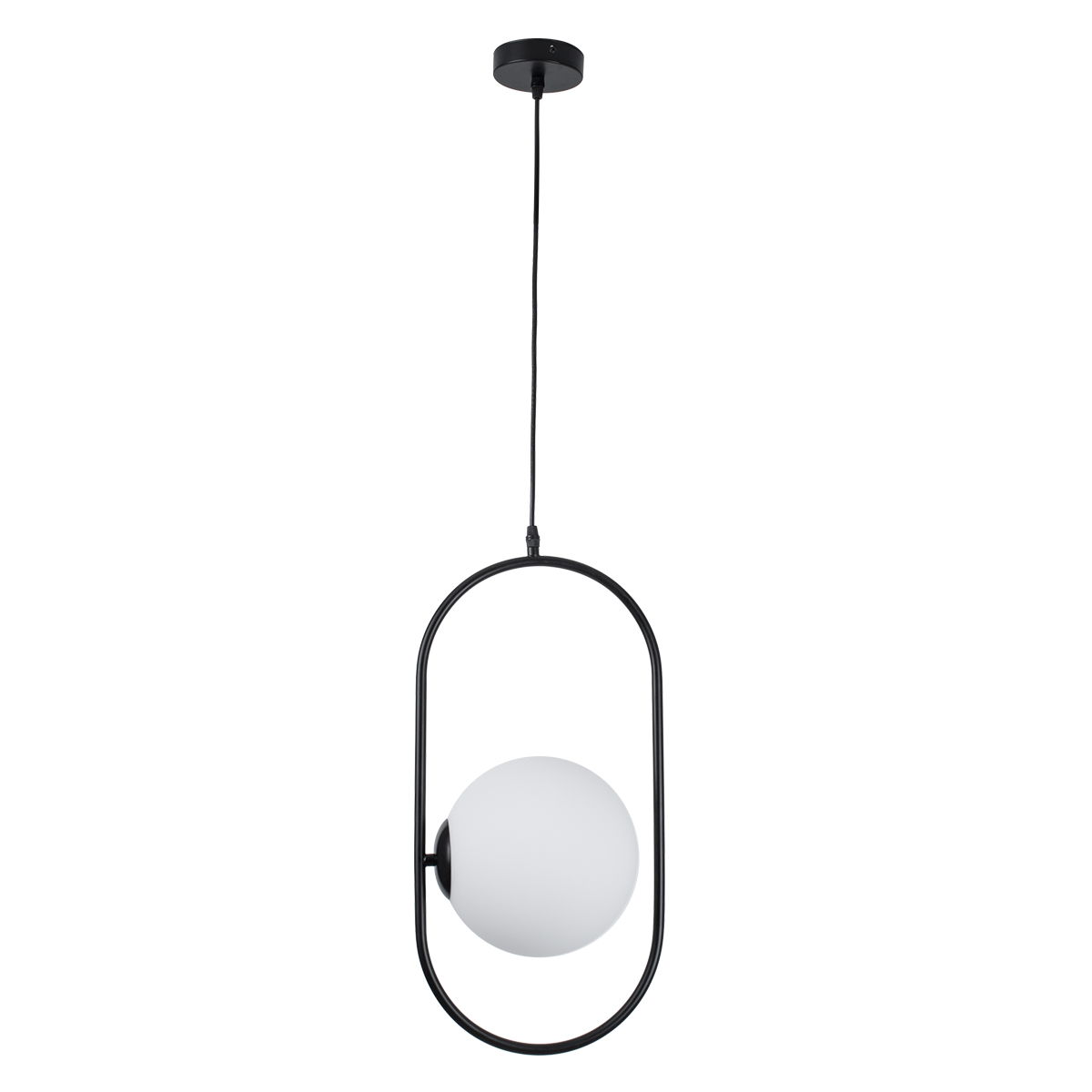 GloboStar® HAMBURG 00591 Μοντέρνο Κρεμαστό Φωτιστικό Μπάλα Μονόφωτο 1 x E14 IP20 Μαύρο Μέταλλο με Λευκό Γυαλί - Μ25 x Π20 x Υ50cm