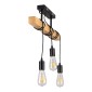 GloboStar® JOLLY 00605 Vintage Κρεμαστό Φωτιστικό Ανάρτηση Τρίφωτο 3 x E27 IP20 Μαύρο Μέταλλο, Καφε Ξύλο με Μαύρο Πλαστικό - Μ55 x Π6 x Υ30cm έως Y115cm max