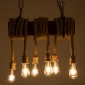 GloboStar® VIKING 00606 Vintage Κρεμαστό Φωτιστικό Ανάρτηση Πολύφωτο 6 x E27 IP20 Μαύρο Μέταλλο, Καφε Ξύλο με Μπεζ Σχοινί - Μ53 x Π11 x Υ96cm έως Y220cm max