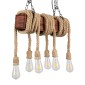 GloboStar® VIKING 00606 Vintage Κρεμαστό Φωτιστικό Ανάρτηση Πολύφωτο 6 x E27 IP20 Μαύρο Μέταλλο, Καφε Ξύλο με Μπεζ Σχοινί - Μ53 x Π11 x Υ96cm έως Y220cm max
