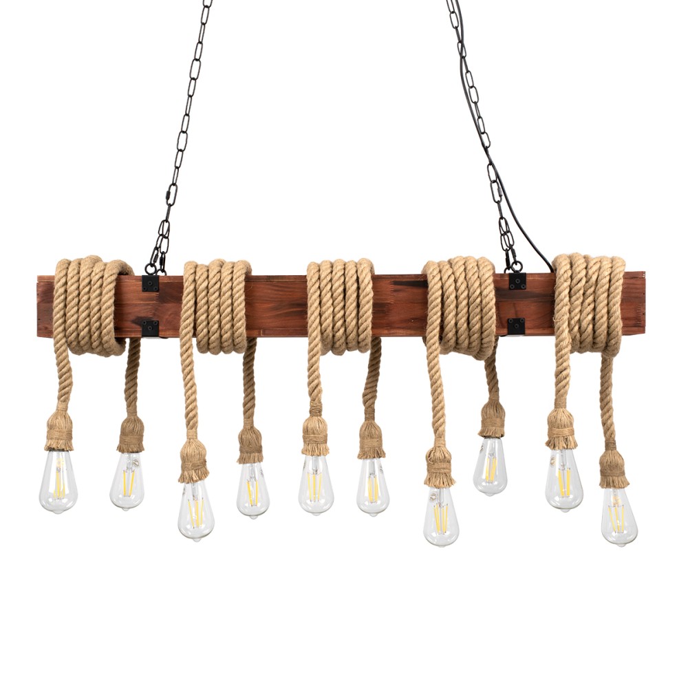 GLOBOSTAR® VIKING 00607 Vintage Κρεμαστό Φωτιστικό Οροφής με Ντουί 10 x E27 AC 220-240V IP20 - Καφε & Μπεζ - Μ108 x Π11 x Υ220cm