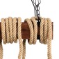 GloboStar® VIKING 00607 Vintage Κρεμαστό Φωτιστικό Ανάρτηση Πολύφωτο 10 x E27 Μαύρο Μέταλλο, Καφε Ξύλο με Μπεζ Σχοινί - Μ108 x Π11 x Υ96cm έως Y220cm max