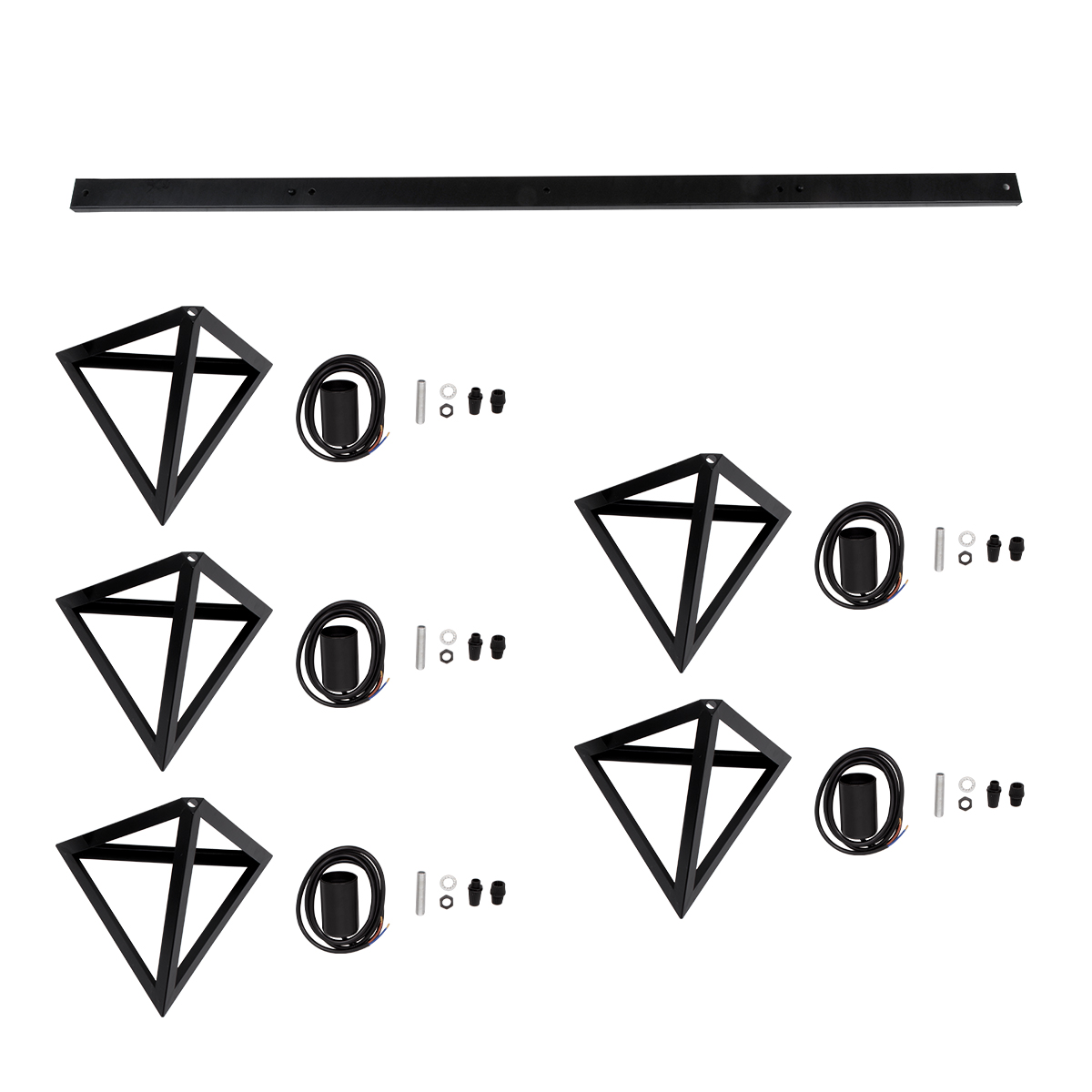 GloboStar® TRIANGLE 00608 Μοντέρνο Κρεμαστό Φωτιστικό Ράγα Πολύφωτο 5 x E27 IP20 Μαύρο Μέταλλο - Μ170 x Π22 x Y130cm