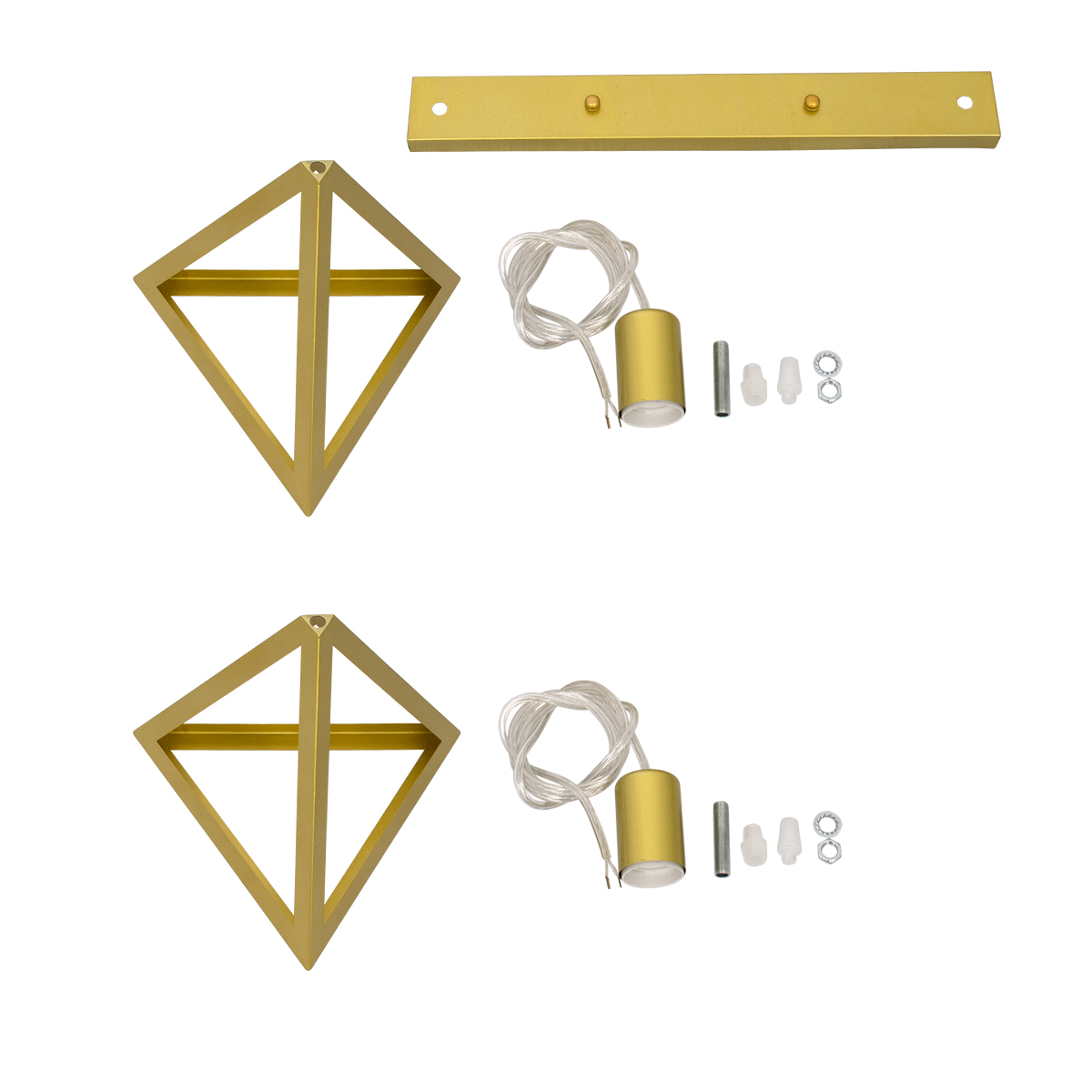 GloboStar® TRIANGLE 00615 Μοντέρνο Κρεμαστό Φωτιστικό Ράγα Δίφωτο 2 x E27 IP20 Χρυσό Μέταλλο - Μ60 x Π22 x Y130cm