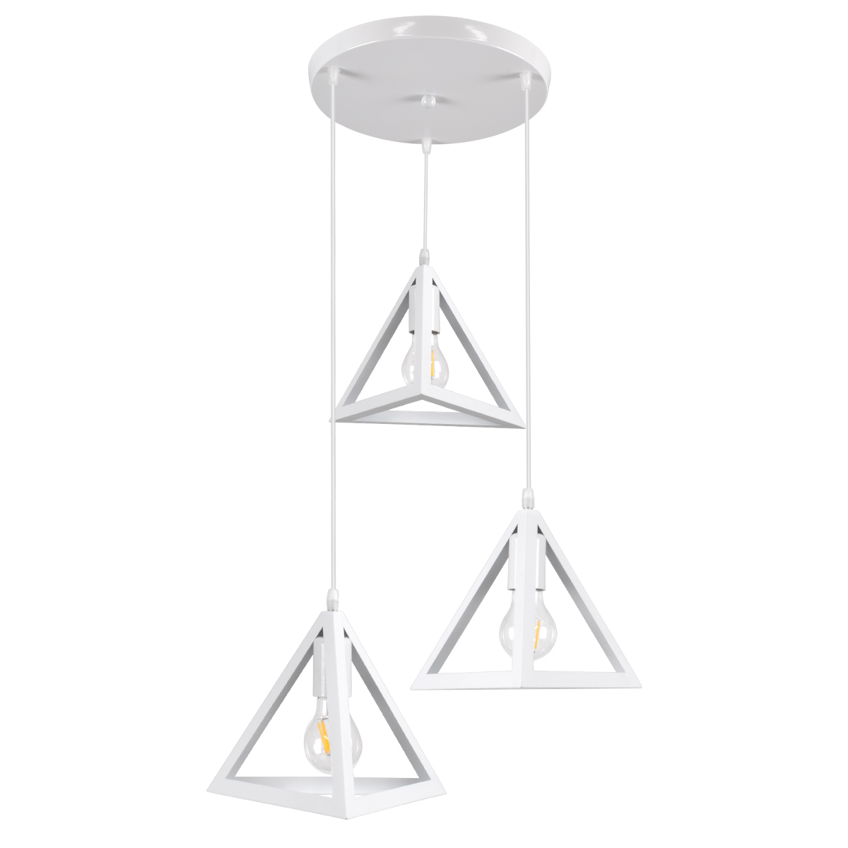 GloboStar® TRIANGLE 00617 Μοντέρνο Κρεμαστό Φωτιστικό Πλέγμα Τρίφωτο 3 x E27 IP20 Λευκό Μέταλλο - Μ49 x Π49 x Y130cm