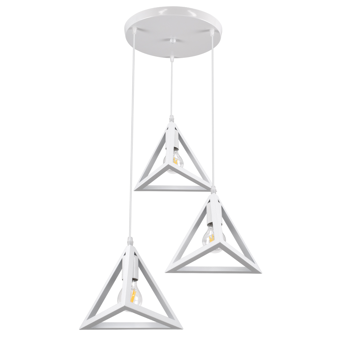GloboStar® TRIANGLE 00617 Μοντέρνο Κρεμαστό Φωτιστικό Πλέγμα Τρίφωτο 3 x E27 IP20 Λευκό Μέταλλο - Μ49 x Π49 x Y130cm