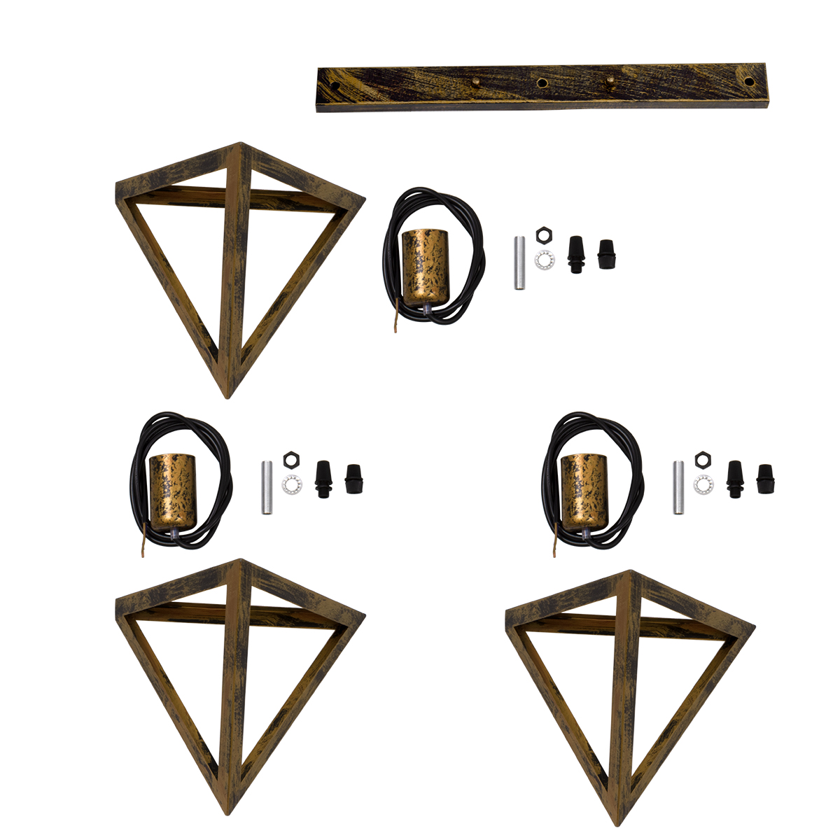 GloboStar® TRIANGLE 00624 Μοντέρνο Κρεμαστό Φωτιστικό Ράγα Τρίφωτο 3 x E27 IP20 Μπρούτζινο Μέταλλο - Μ70 x Π22 x Y130cm