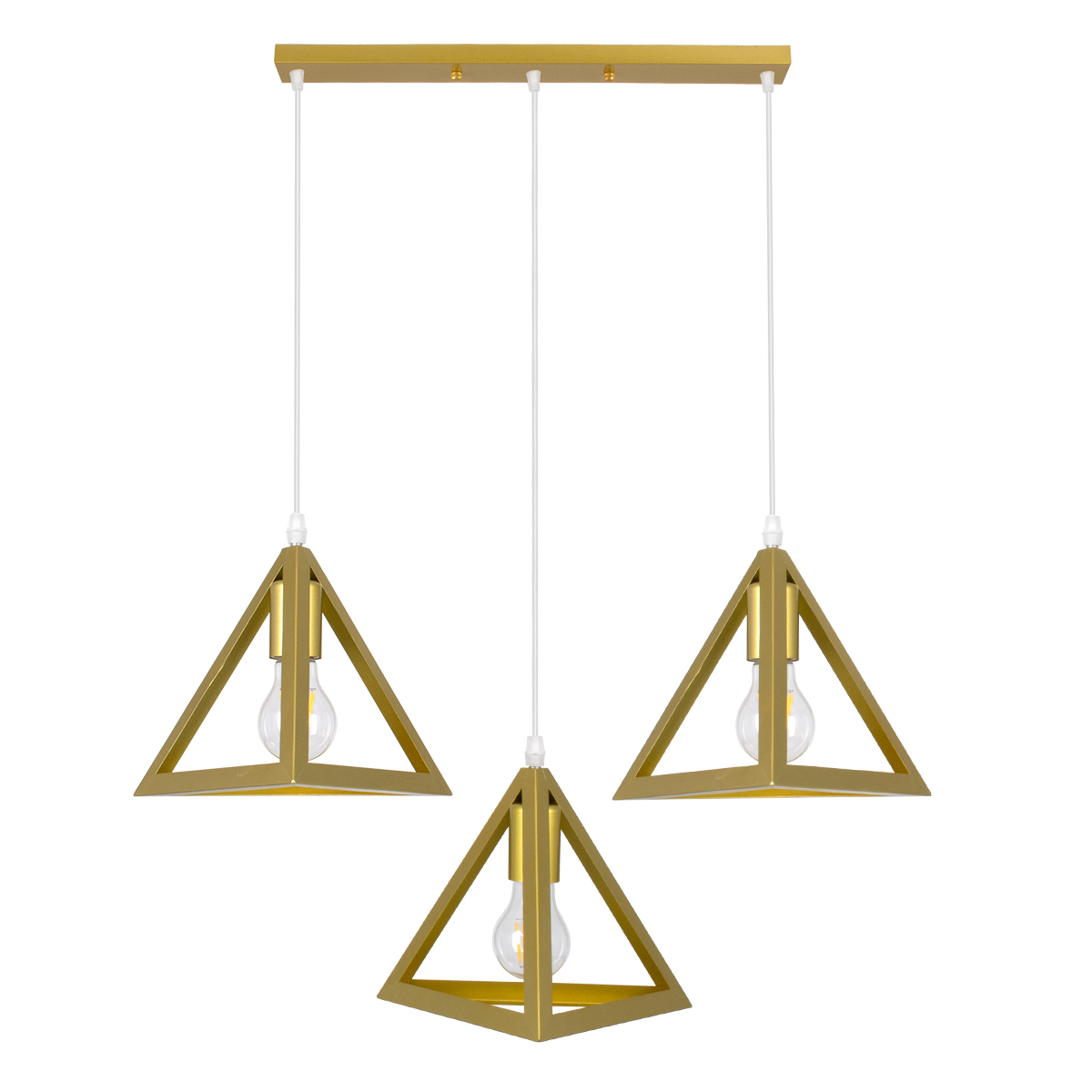 GloboStar® TRIANGLE 00625 Μοντέρνο Κρεμαστό Φωτιστικό Ράγα Τρίφωτο 3 x E27 IP20 Χρυσό Μέταλλο - Μ70 x Π22 x Y130cm