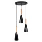 GloboStar® DILLON 00626 Μοντέρνο Κρεμαστό Φωτιστικό Καμπάνα Τρίφωτο 3 x E27 IP20 Μαύρο Μέταλλο με Μπεζ Ξύλο - Μ26 x Π26 x Υ130cm