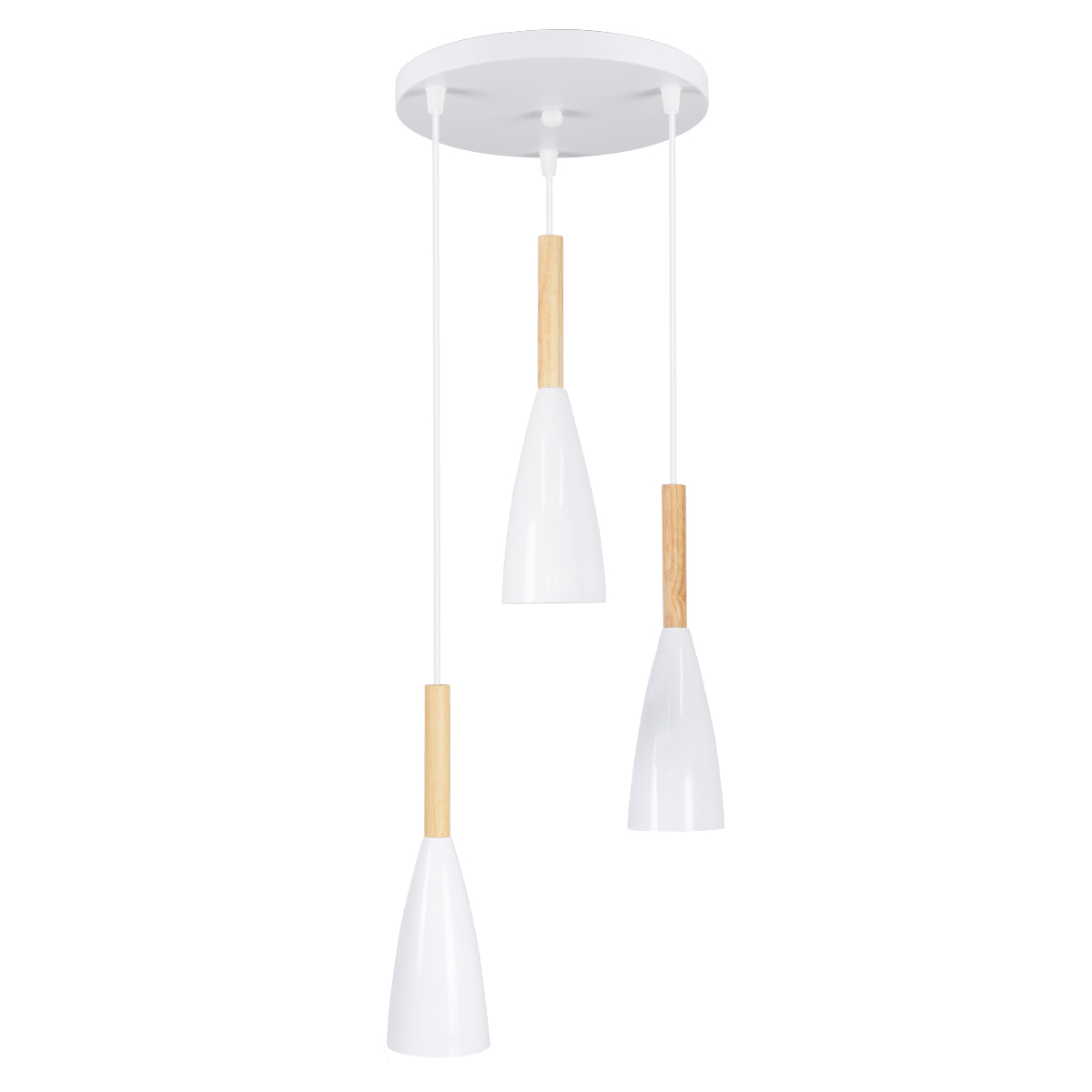 GloboStar® DILLON 00627 Μοντέρνο Κρεμαστό Φωτιστικό Καμπάνα Τρίφωτο 3 x E27 IP20 Λευκό Μέταλλο με Μπεζ Ξύλο - Μ26 x Π26 x Υ130cm