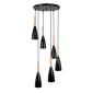 GloboStar® DILLON 00628 Μοντέρνο Κρεμαστό Φωτιστικό Καμπάνα Πολύφωτο 6 x E27 IP20 Μαύρο Μέταλλο με Μπεζ Ξύλο - Μ52 x Π52 x Y130cm