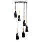 GloboStar® DILLON 00628 Μοντέρνο Κρεμαστό Φωτιστικό Καμπάνα Πολύφωτο 6 x E27 IP20 Μαύρο Μέταλλο με Μπεζ Ξύλο - Μ52 x Π52 x Y130cm