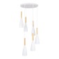 GloboStar® DILLON 00629 Μοντέρνο Κρεμαστό Φωτιστικό Καμπάνα Πολύφωτο 6 x E27 IP20 Λευκό Μέταλλο με Μπεζ Ξύλο - Μ52 x Π52 x Y130cm