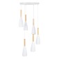GloboStar® DILLON 00629 Μοντέρνο Κρεμαστό Φωτιστικό Καμπάνα Πολύφωτο 6 x E27 IP20 Λευκό Μέταλλο με Μπεζ Ξύλο - Μ52 x Π52 x Y130cm