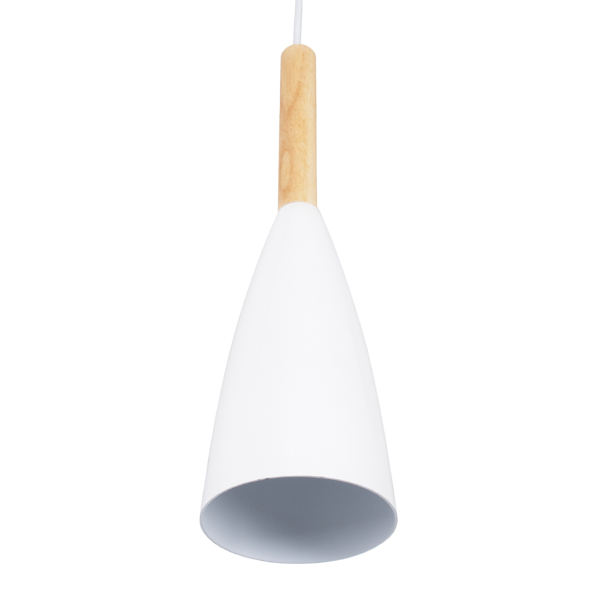 GloboStar® DILLON 00629 Μοντέρνο Κρεμαστό Φωτιστικό Καμπάνα Πολύφωτο 6 x E27 IP20 Λευκό Μέταλλο με Μπεζ Ξύλο - Μ52 x Π52 x Y130cm