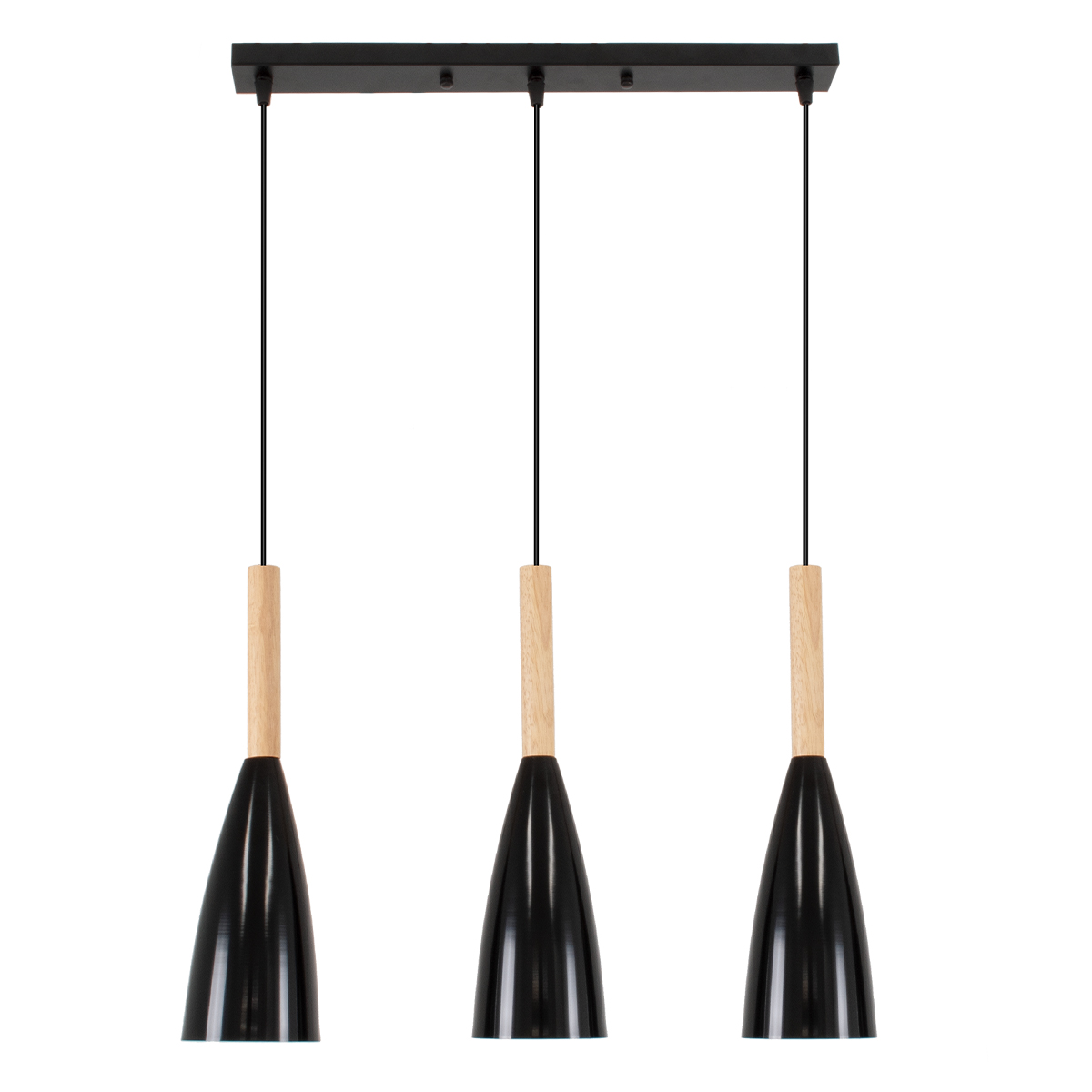 GloboStar® DILLON 00630 Μοντέρνο Κρεμαστό Φωτιστικό Ράγα Τρίφωτο 3 x E27 IP20 Μαύρο Μέταλλο με Μπεζ Ξύλο - Μ54 x Π14 x Υ130cm