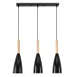 GloboStar® DILLON 00630 Μοντέρνο Κρεμαστό Φωτιστικό Ράγα Τρίφωτο 3 x E27 IP20 Μαύρο Μέταλλο με Μπεζ Ξύλο - Μ54 x Π14 x Υ130cm