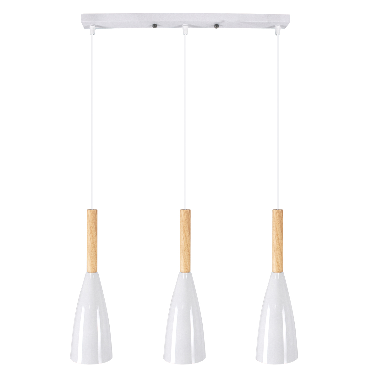 GloboStar® DILLON 00631 Μοντέρνο Κρεμαστό Φωτιστικό Ράγα Τρίφωτο 3 x E27 IP20 Λευκό Μέταλλο με Μπεζ Ξύλο - Μ54 x Π14 x Υ130cm
