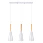 GloboStar® DILLON 00631 Μοντέρνο Κρεμαστό Φωτιστικό Ράγα Τρίφωτο 3 x E27 IP20 Λευκό Μέταλλο με Μπεζ Ξύλο - Μ54 x Π14 x Υ130cm